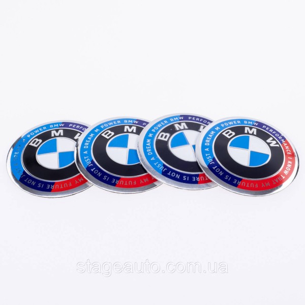 Stickers for caps plugs in BMW disks BMW 56 mm Anniversary 50 years of Motorsport 4 pcs