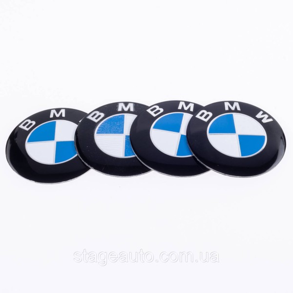 Stickers for caps plugs in BMW disks 56 mm White blue 4 pcs