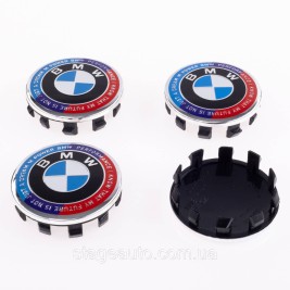 Caps plugs for alloy wheels Anniversary 50 years of BMW BMW Motorsport inscription around the circle Tricolor 56 mm