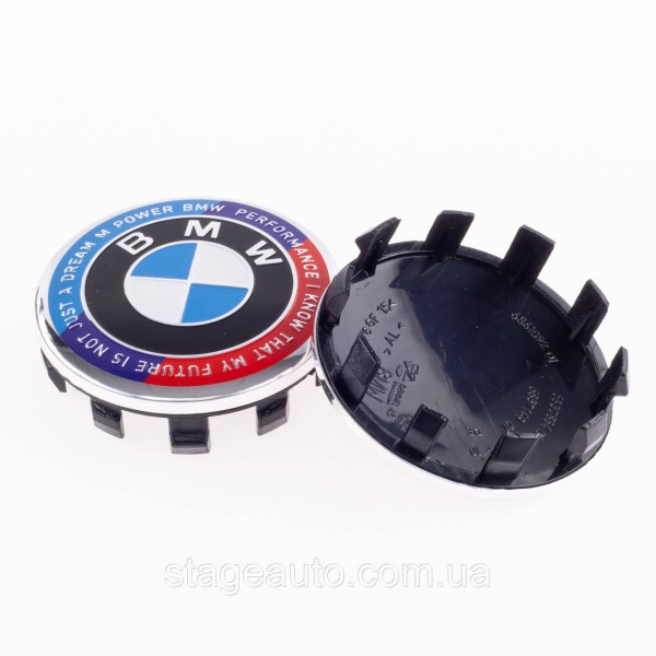 Caps plugs for alloy wheels Anniversary 50 years of BMW BMW Motorsport inscription around the circle Tricolor 56 mm