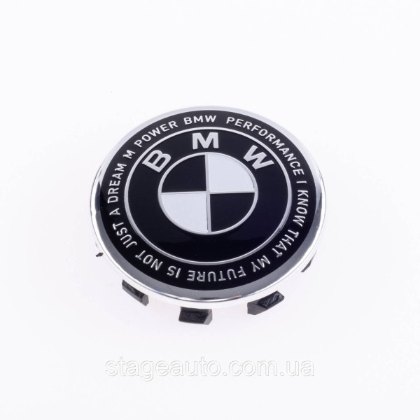 Caps plugs for alloy wheels Anniversary 50 years of BMW BMW Motorsport inscription around the circle Black and white 56 mm