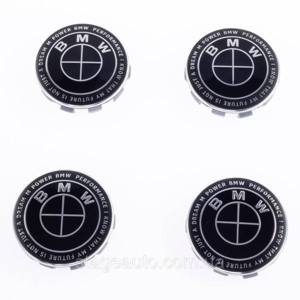 Caps plugs for alloy wheels Anniversary 50 years of BMW BMW Motorsport inscription around the circle Black 68 mm