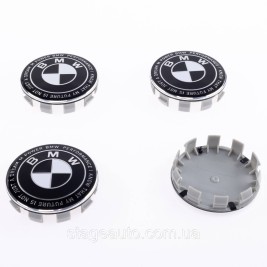 Caps plugs for alloy wheels Anniversary 50 years of BMW BMW Motorsport inscription around the circle Black and white 68 mm