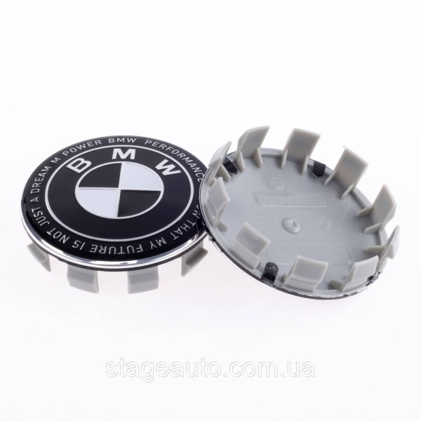 Caps plugs for alloy wheels Anniversary 50 years of BMW BMW Motorsport inscription around the circle Black and white 68 mm
