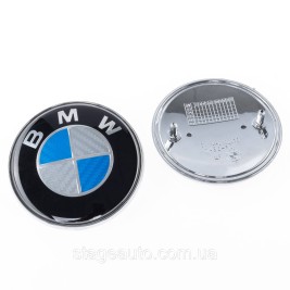 Емблема БМВ BMW 82 мм Біло-синя карбон E39 E53 E60 E46 E34 E90 E70 F30 F15 F10 G30 Значок капот багажник