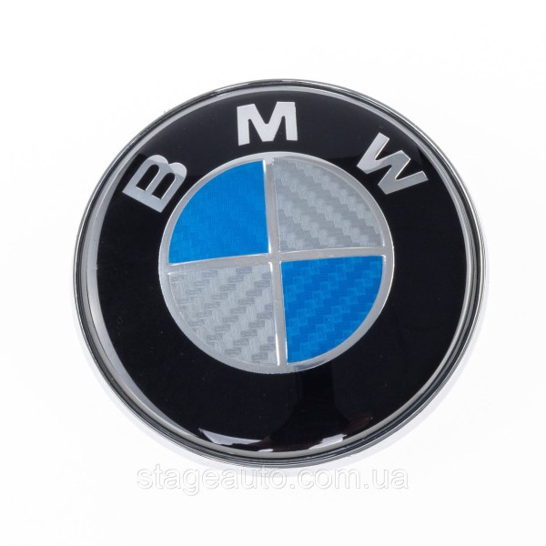 Емблема БМВ BMW 74 мм Біло-синя карбон E46 E39 E90 F30 F32 G30 G20 Значок на багажник