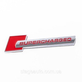 Эмблема шильдик на крылья, надпись значок на крыло Audi Ауди Supercharged Суперчарджед Красный+хром