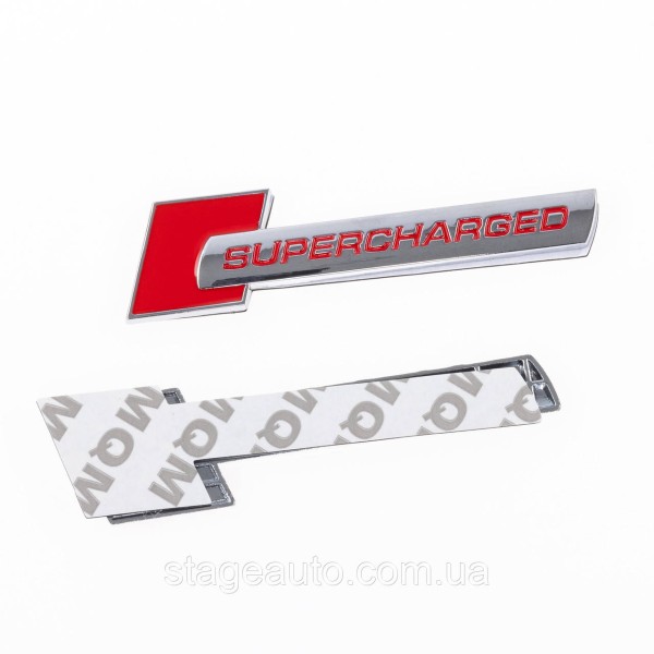 Эмблема шильдик на крылья, надпись значок на крыло Audi Ауди Supercharged Суперчарджед Красный+хром