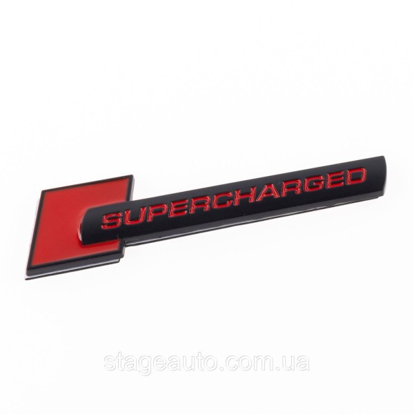 Эмблема шильдик на крылья, надпись значок на крыло Audi Ауди Supercharged Суперчарджед Черный+красный пара 2шт