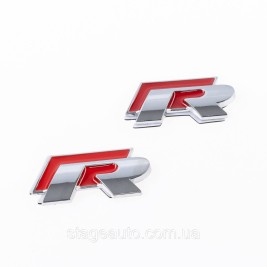 Emblem nameplate on wings, inscription badge Volkswagen Volkswagen R line R line Chrome red pair