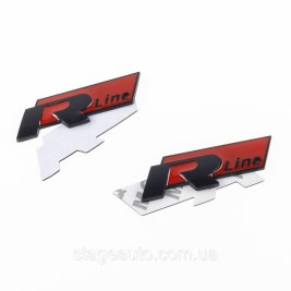 Emblem nameplate on wings, inscription badge Volkswagen Volkswagen R line R line black red pair