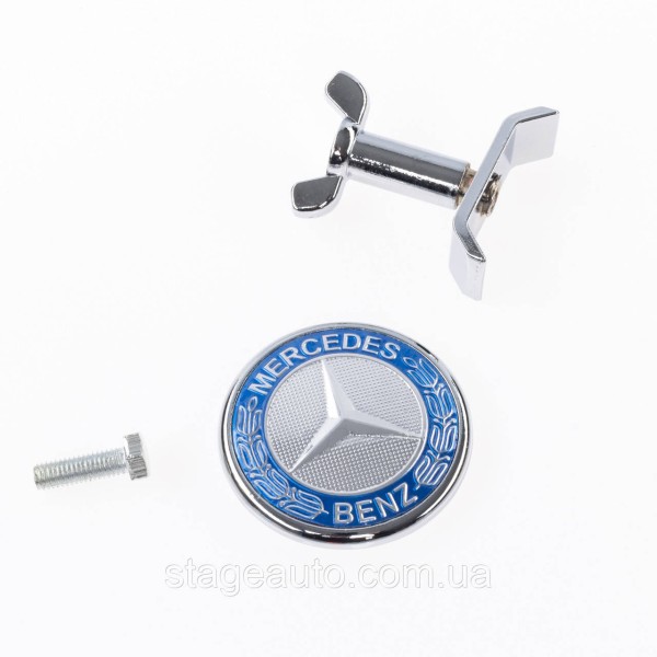 Емблема в капот Mercedes Benz, значок на капот Mercedes 45 мм Синій W205, W213, C238