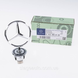 Emblem sight Mercedes badge in the hood Mercedes A2108800186 Chrome, Black rim