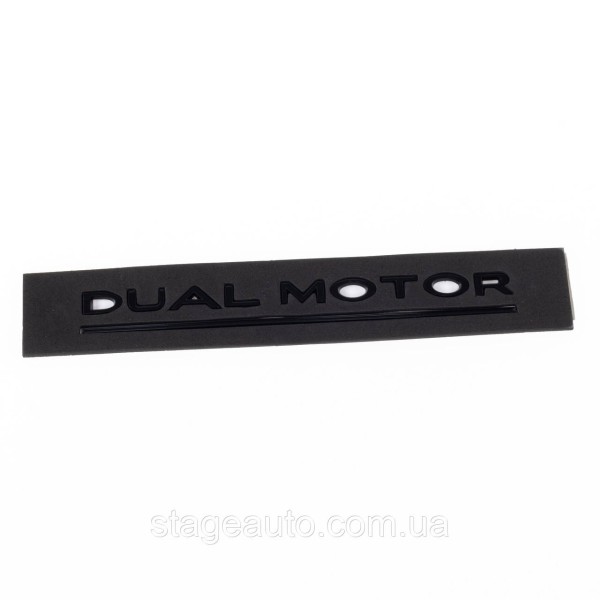 Emblem DUAL MOTOR Tesla inscription letters Nameplate Tesla DUAL MOTOR black on the trunk