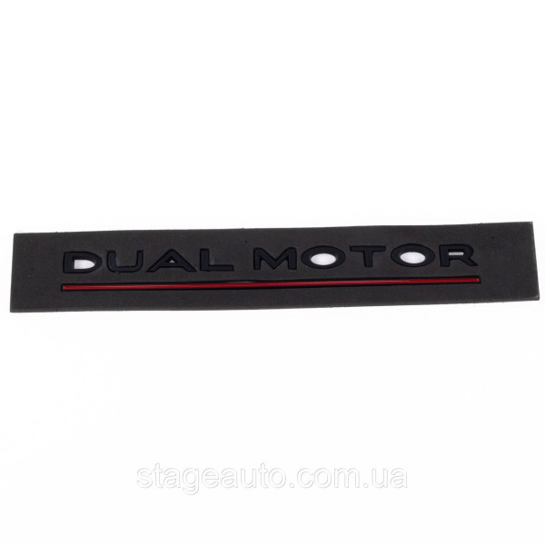Emblem DUAL MOTOR Tesla inscription letters Nameplate Tesla DUAL MOTOR black on the trunk
