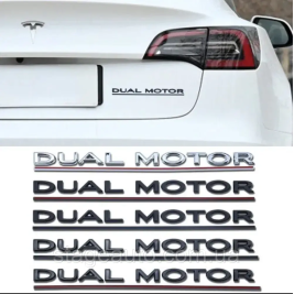 Emblem DUAL MOTOR Tesla inscription letters Nameplate Tesla DUAL MOTOR chrome on the trunk