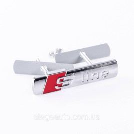 Emblem badge S line in the radiator grille Audi Audi Chrome, nameplate with line 9.0 x 1.8 cm