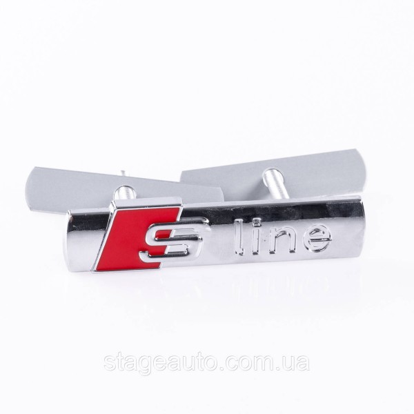Emblem badge S line in the radiator grille Audi Audi Chrome, nameplate with line 9.0 x 1.8 cm