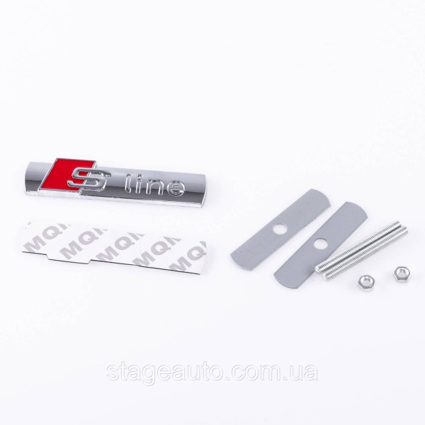 Emblem badge S line in the radiator grille Audi Audi Chrome, nameplate with line 9.0 x 1.8 cm