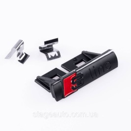 Emblem badge S line in the Audi radiator grille Audi Black mat, nameplate with line