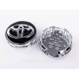 Ковпачки заглушки в литі диски TOYOTA Тойота, 62 мм Чорні, хром лого 42603-02320