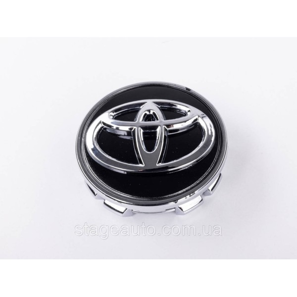 Ковпачки заглушки в литі диски TOYOTA Тойота, 62 мм Чорні, хром лого 42603-02320