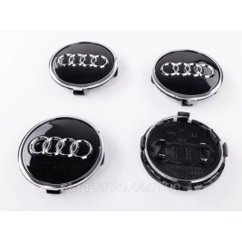 Ковпачки заглушки в литі диски Audi Ауді 61 мм Чорні Хром ободок 8W0601170, 4M0601170 комплект