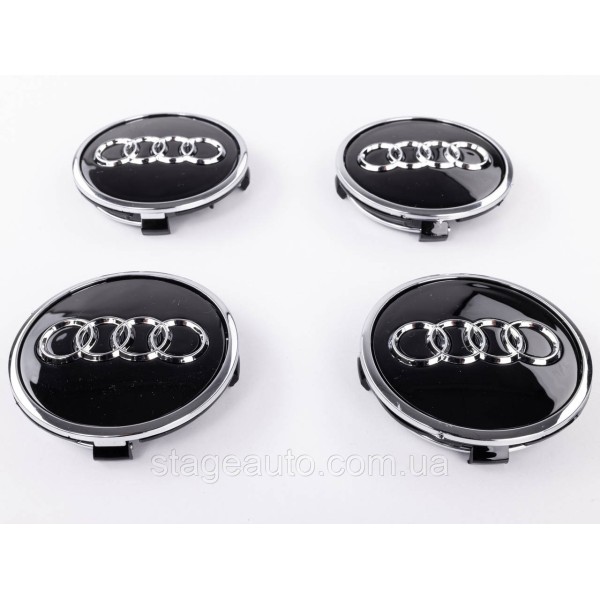 Ковпачки заглушки в литі диски Audi Ауді 61 мм Чорні Хром ободок 8W0601170, 4M0601170 комплект