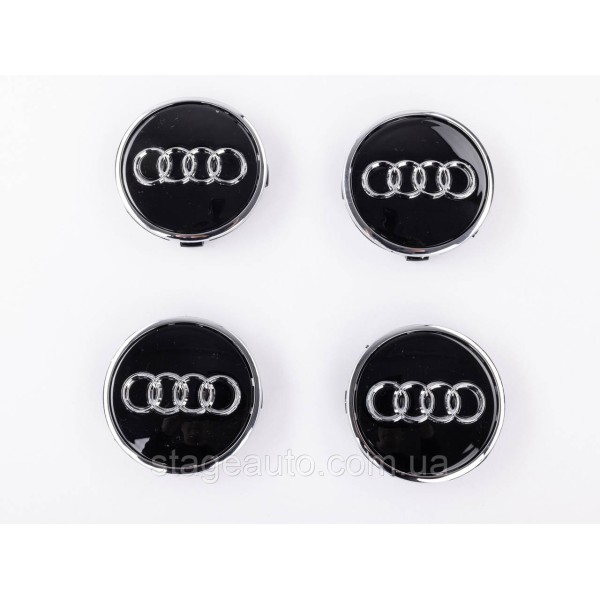 Ковпачки заглушки в литі диски Audi Ауді 61 мм Чорні Хром ободок 8W0601170, 4M0601170 комплект