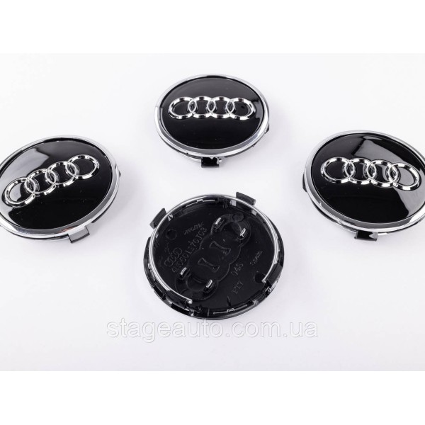 Ковпачки заглушки в литі диски Audi Ауді 61 мм Чорні Хром ободок 8W0601170, 4M0601170 комплект