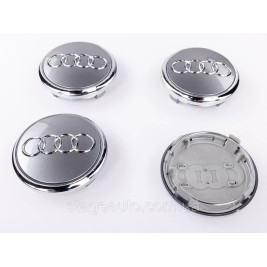 Ковпачки заглушки в литі диски Audi Ауді 77 мм Сірі, хром ободок 4L0601170 комплект