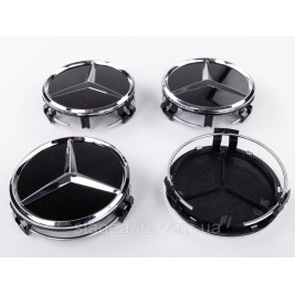 Caps plugs for Mercedes Benz disks Mercedes 75 mm Black Gloss + chrome A2204000125
