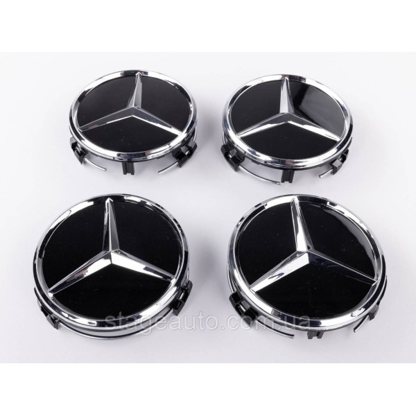 Caps plugs for Mercedes Benz disks Mercedes 75 mm Black Gloss + chrome A2204000125