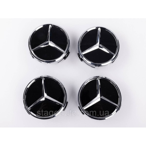 Caps plugs for Mercedes Benz disks Mercedes 75 mm Black Gloss + chrome A2204000125