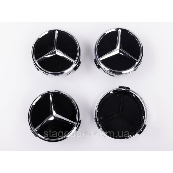 Caps plugs for Mercedes Benz disks Mercedes 75 mm Black Gloss + chrome A2204000125