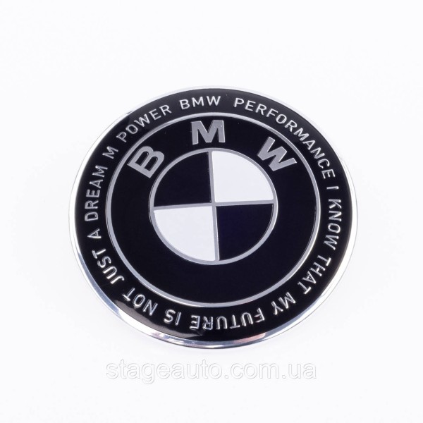 BMW emblem 74mm Anniversary 50 years Motorsport inscription in a circle Black and white