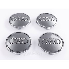 Колпачки заглушки в литые диски Audi Ауди 61 мм Серые Хром ободок 8W0601170, 4M0601170 комплект