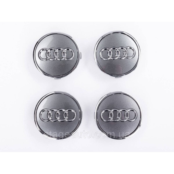 Колпачки заглушки в литые диски Audi Ауди 61 мм Серые Хром ободок 8W0601170, 4M0601170 комплект