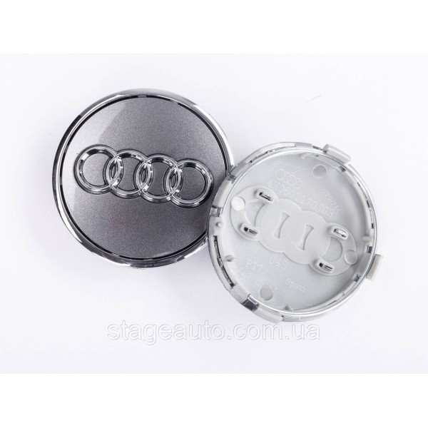 Колпачок заглушка литые диски Audi Ауди 61 мм Серый Хром ободок 8W0601170, 4M0601170