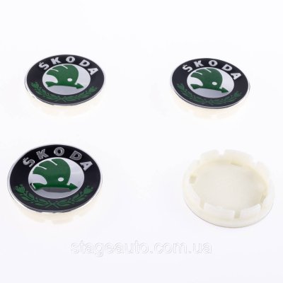 Ковпачки заглушки в литі диски Skoda Шкода 56 мм Зелені IZD601151A, 6U0601151L комплект