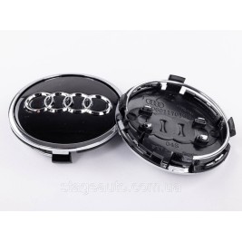 Колпачок заглушка в литые диски Audi Ауди 61 мм Черный Хром ободок 8W0601170, 4M0601170