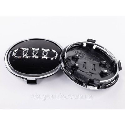 Ковпачок заглушка в литі диски Audi Ауді 61 мм Чорний Хром ободок 8W0601170, 4M0601170