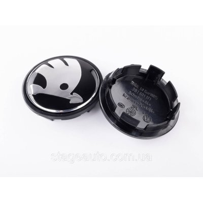Ковпачок заглушка на литий диск Skoda Шкода 65 мм чорний, хром логотип 3B7 601 171