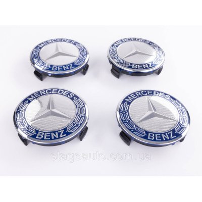 Колпачки заглушки в литые диски Mercedes Benz Мерседес 75 мм синие, хром A1714000025