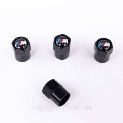 Захисні ковпачки на ніпеля BMW БМВ M-style 4 шт Маленький логотип Чорні
