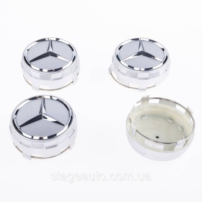 Ковпачки заглушки + подіум у литі диски Mercedes Benz Мерседес 75 мм Сріблясті A0004000900