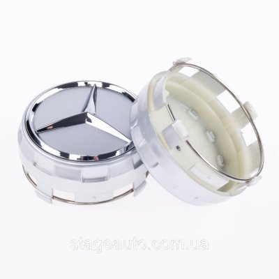 Ковпачки заглушки + подіум у литі диски Mercedes Benz Мерседес 75 мм Сріблясті A0004000900