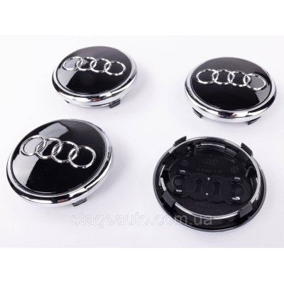 Ковпачки заглушки в литі диски Audi Ауді Q7 77 мм Чорні, хром ободок 4L0601170 комплект