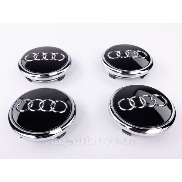 Колпачки заглушки в литые диски Audi Ауди Q7 77 мм Черные, хром ободок 4L0601170 комплект