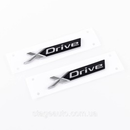 Эмблема (наклейка, шильдик) XDrive Х драйв BMW (БМВ) логотип (9,5 x 1.5 см) хром 2шт